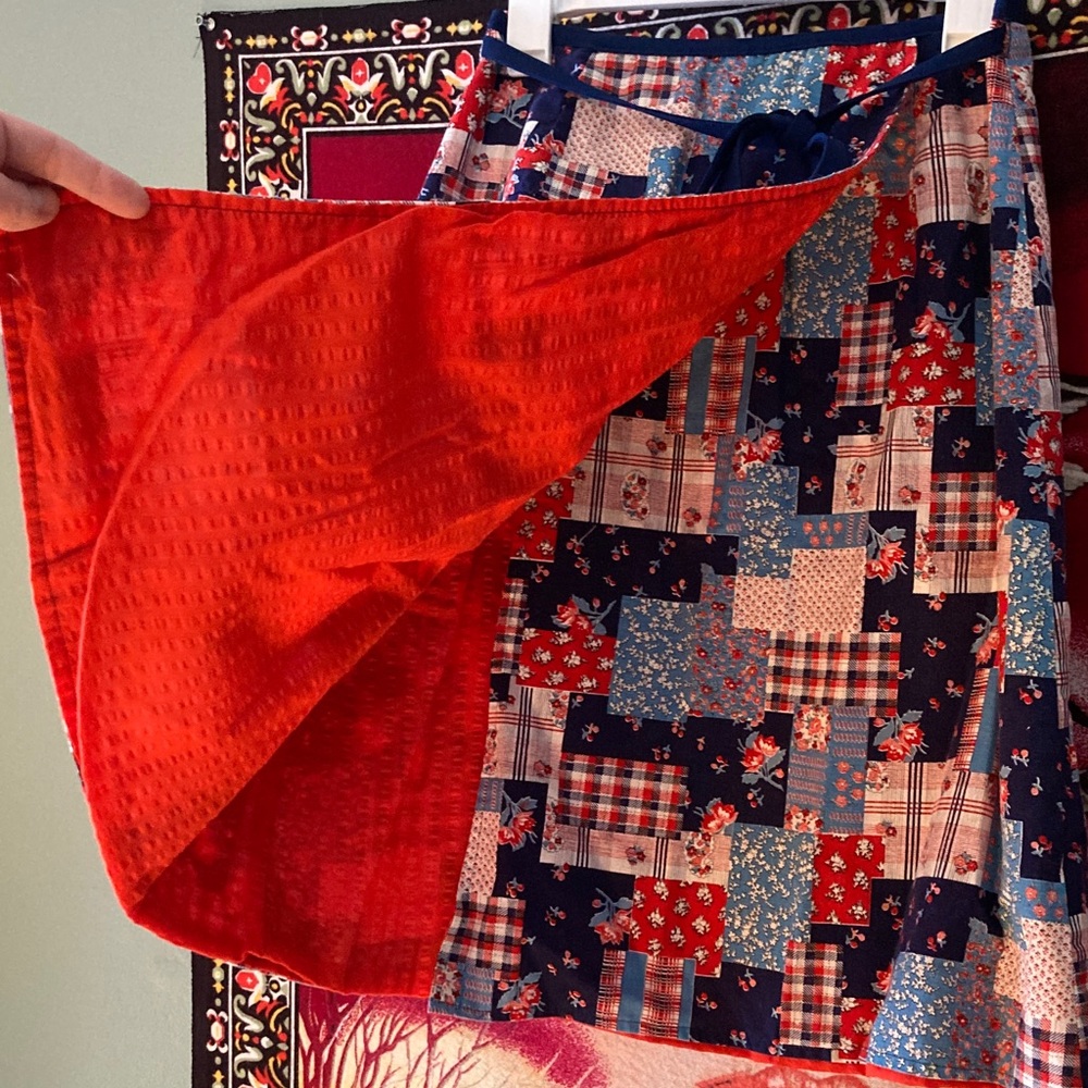 Vintage 1960s Reversible Cherry Patchwork Wrap Skirt - Picture 3 of 6